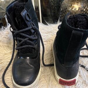 Sorel Black and White Lace-Up Boots